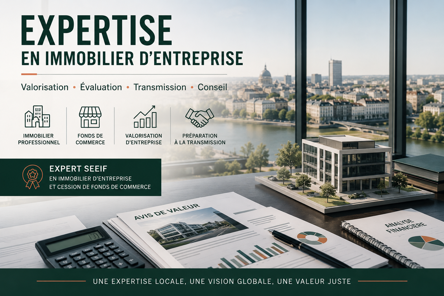 Expertise en immobilier d'entreprise à Nantes, valorisation de fonds de commerce, évaluation d'entreprise et préparation à la transmission réalisées par un Expert SEEIF.