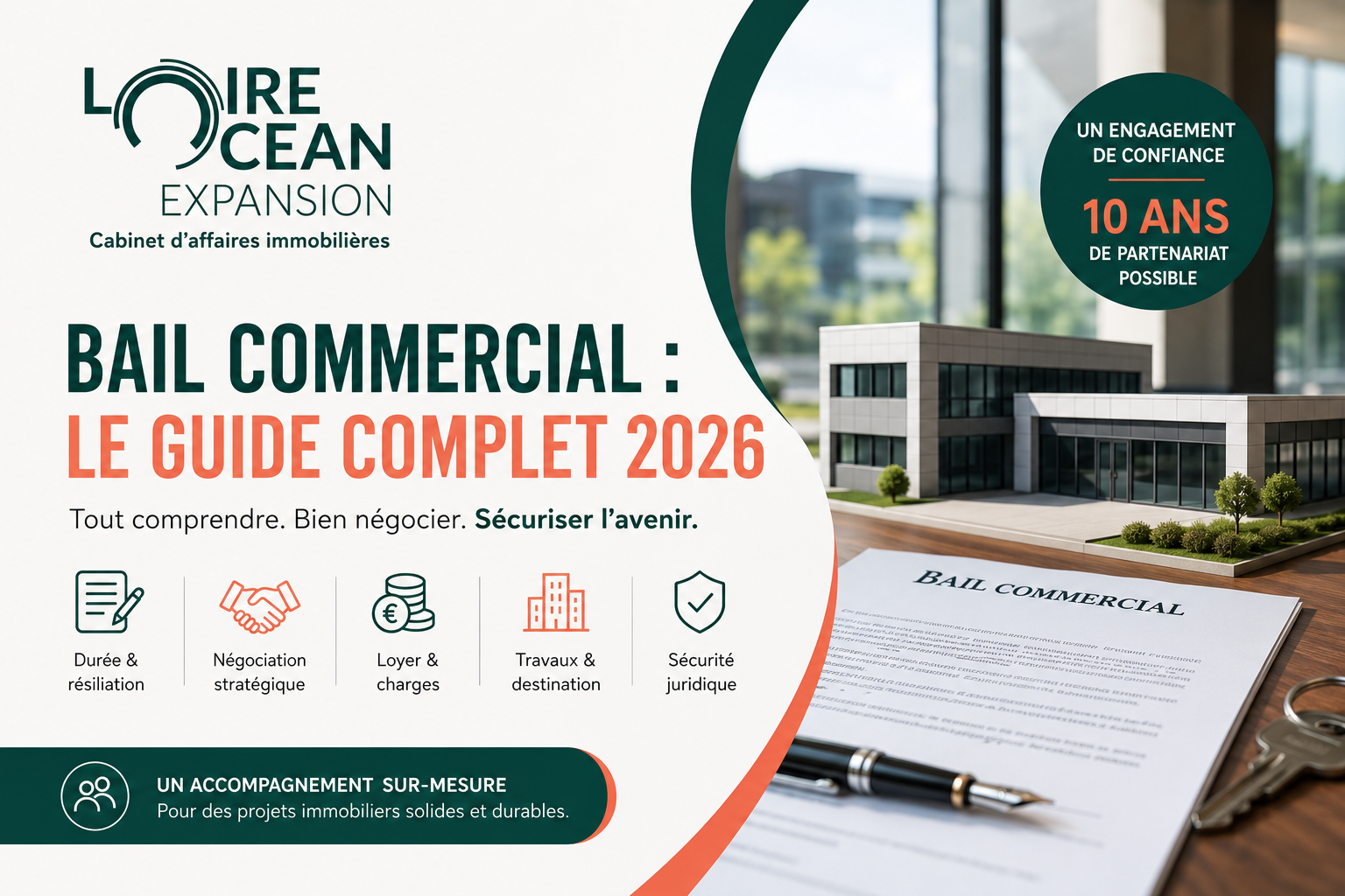 Illustration d'un bail commercial avec immeuble professionnel – Guide complet 2026 pour négocier, sécuriser et comprendre un bail commercial.