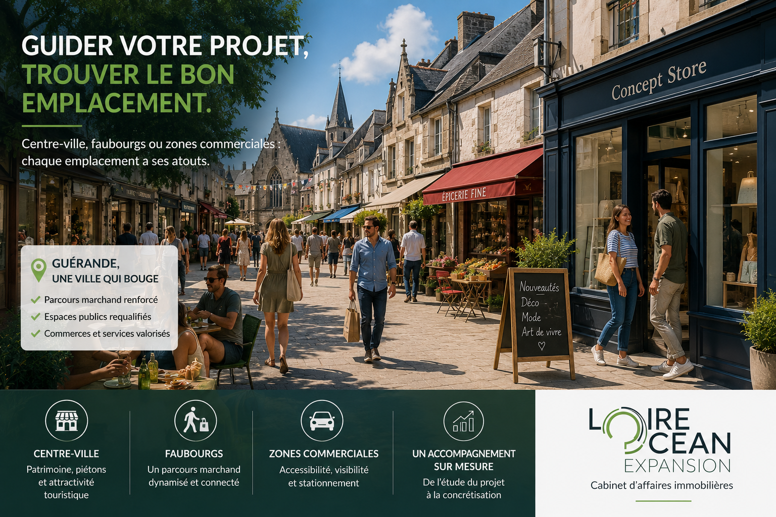 Local commercial à Guérande : centre-ville, faubourgs et zones commerciales