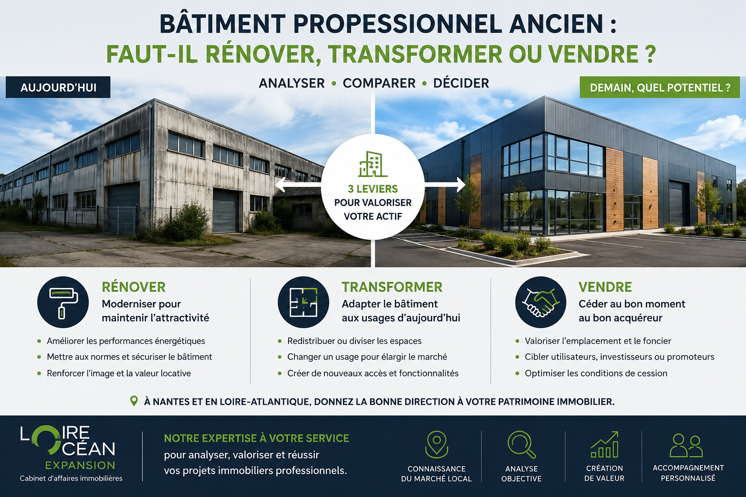 Bâtiment professionnel ancien à Nantes : rénover, transformer ou vendre