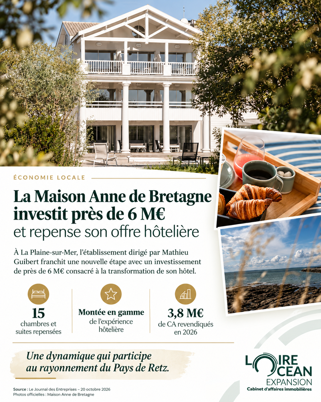 Maison Anne de Bretagne à La Plaine-sur-Mer – investissement hôtelier de près de 6 M€